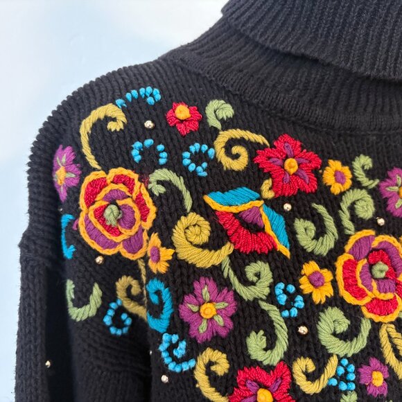 Vintage Gantos Embroidered Beaded Longline Tunic Sweater Cotton Blend Size M - Picture 4 of 6